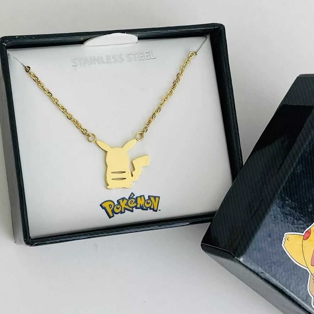 Pokemon PIKACHU Gold Back Silhouette Pendant Necklace Officially Licensed In Box